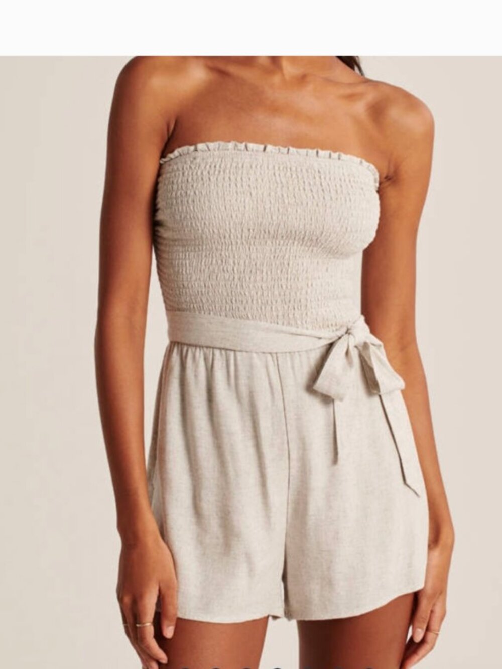 Abercrombie Linen Blend Romper Removable Straps Smocked